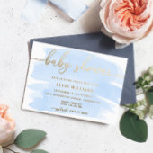 ブルーウォーターカラーベビーシャワーフォイル招待状 箔招待状