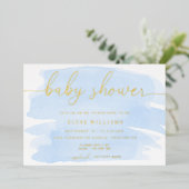 ブルーウォーターカラーベビーシャワーフォイル招待状 箔招待状 (立ち正面)