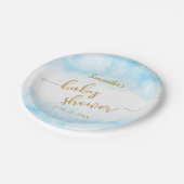 ブルーウォーターカラーベビーシャワーボーイ金ゴールドグリッター ペーパープレート