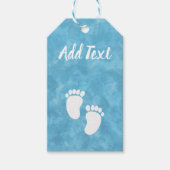 ブルーウォーターカラーベビーシャワー足プリント ギフトタグ (正面)