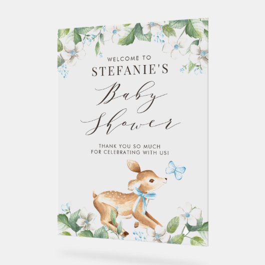 ブルーウォーターカラーベビーディアウッドランドベビーシャワー アクリルサイン (傾斜)