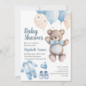 ブルーウォーターカラーベビーベアーボーイシャワー招待状 招待状 (正面)