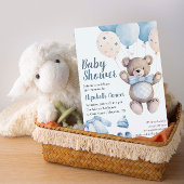 ブルーウォーターカラーベビーベアーボーイシャワー招待状 招待状