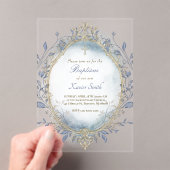 ブルーウォーターカラーベージュフレームバプテスマ男の赤ちゃん アクリル招待状 (インサイチュ (ポータブル))