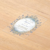 ブルーウォーターカラーベージュフレームバプテスマ男の赤ちゃん アクリル招待状 (レイダウン)