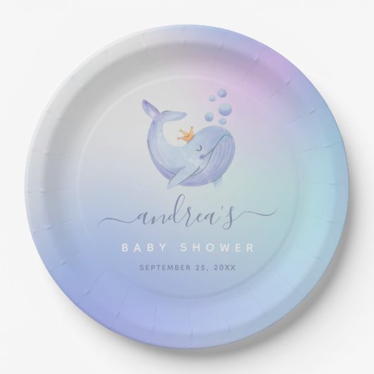 ブルーウォーターカラーホエールシーテーマベビーシャワー海 ペーパープレート (正面)