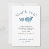 ブルーウォーターカラーホエールボーイ赤ちゃんシャワーありがとう サンキューカード (正面)