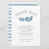 ブルーウォーターカラーホエールボーイ赤ちゃんシャワーありがとう サンキューカード (正面/裏面)