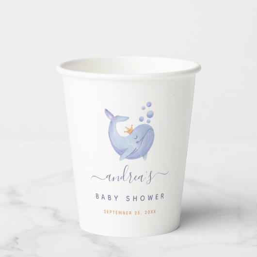ブルーウォーターカラーホエー航海のル海ベビーシャワー 紙コップ (裏面)