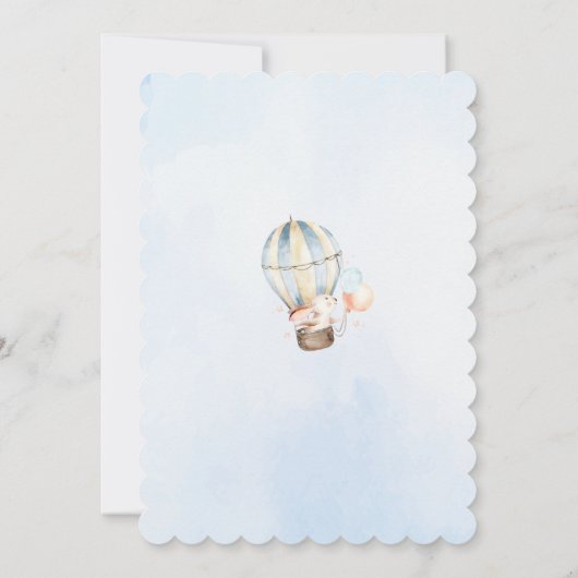 ブルーウォーターカラーホットエアバルーンバニー誕生日 招待状 (裏面)