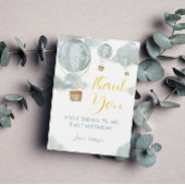 ブルーウォーターカラーホットエアバルーンボーイ誕生日 サンキューカード