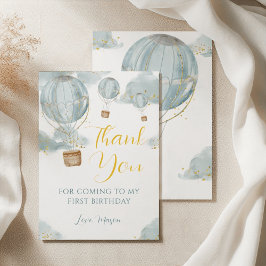 ブルーウォーターカラーホットエアバルーンボーイ誕生日 サンキューカード