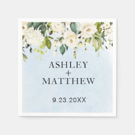 ブルーウォーターカラーホワイトローズエレガントなウェディングナプキンス スタンダードカクテルナプキン