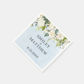 ブルーウォーターカラーホワイトローズエレガントなウェディングナプキンス スタンダードカクテルナプキン (角)