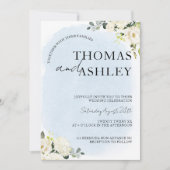 ブルーウォーターカラーホワイトローズエレガントな結婚式 招待状 (正面)