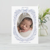 ブルーウォーターカラーボウオーバルフォトクリスマス シーズンカード (スタンド正面)