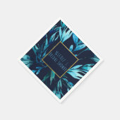 ブルーウォーターカラーボタニカルグラムシエレガントックフローラ スタンダードカクテルナプキン (角)