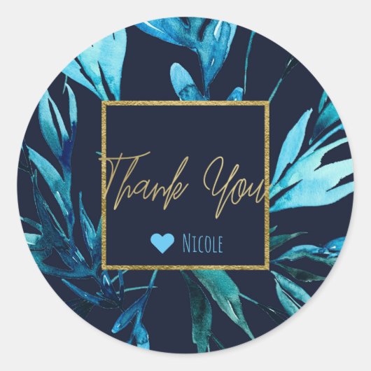 ブルーウォーターカラーボタニカルグラムブライダルシャワーの恩恵 ラウンドシール (正面)