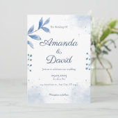 ブルーウォーターカラーボタニカル結婚式招待状 招待状 (スタンド正面)