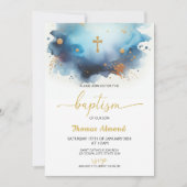 ブルーウォーターカラーボーイズ金ゴールドバプテスマ 招待状 (正面)