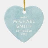ブルーウォーターカラーボーイベビーメモリアルハートクリスマス セラミックオーナメント (正面)