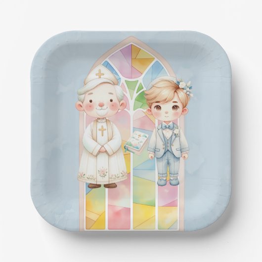 ブルーウォーターカラーボーイ1st.聖餐式 ペーパープレート (正面)
