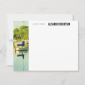 ブルーウォーターカラーボートシーンフラットノートカード ノートカード (正面)