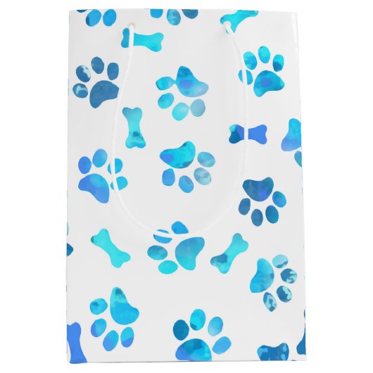 ブルーウォーターカラーポープリント誕生日ミディアムギフトバ ミディアムペーパーバッグ (正面)