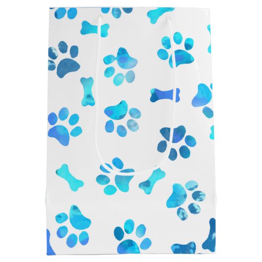 ブルーウォーターカラーポープリント誕生日ミディアムギフトバ ミディアムペーパーバッグ (裏面)