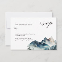 ブルーウォーターカラーマウンテン結婚ズデザインRSVPカード 出欠カード