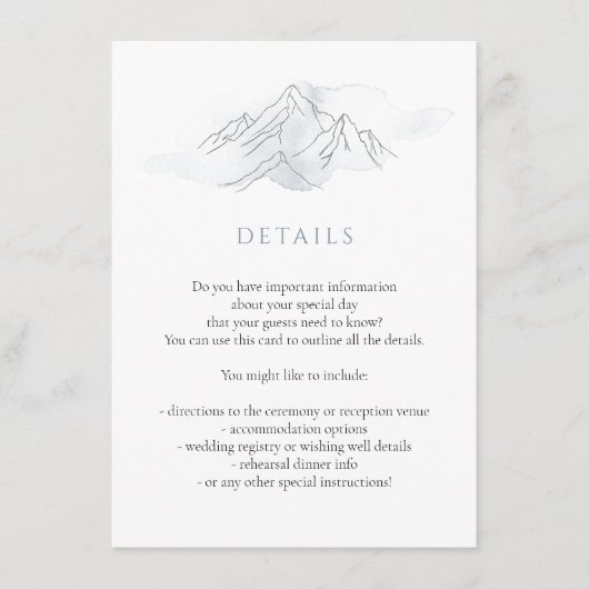 ブルーウォーターカラーマウンテン結婚自然詳細 エンクロージャーカード (正面)