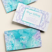 ブルーウォーターカラーマンダラエレガントダマスクフローラ文字 名刺