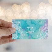 ブルーウォーターカラーマンダラエレガントダマスクフローラ文字 名刺