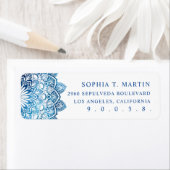 ブルーウォーターカラーマンダラメダリオンヨガ瞑想 ラベル (インサイチュ)