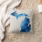 ブルーウォーターカラーミシガンシルエット |カスタマイズIt クッション (ブランケット)