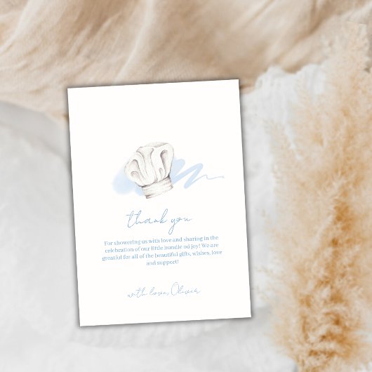 ブルーウォーターカラーミニマリストリトルシェフベビーシャワー サンキューカード