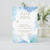 ブルーウォーターカラーメニュー選択RSVPカード 出欠カード (スタンド正面)