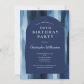 ブルーウォーターカラーメンズアモダンルチ50誕生日 招待状 (正面)