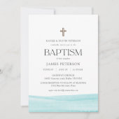 ブルーウォーターカラーモダンボーイバプテスマ招待状 招待状 (正面)