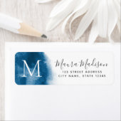 ブルーウォーターカラーモノグラムイニシャル差出人住所 ラベル (インサイチュ)