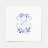 ブルーウォーターカラーモノグラムフローラナプキンス スタンダードカクテルナプキン (正面)
