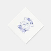 ブルーウォーターカラーモノグラムフローラナプキンス スタンダードカクテルナプキン (角)