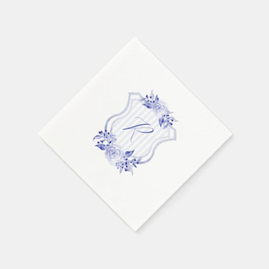 ブルーウォーターカラーモノグラムフローラナプキンス スタンダードカクテルナプキン (角)