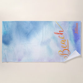 ブルーウォーターカラーモノグラム ビーチタオル