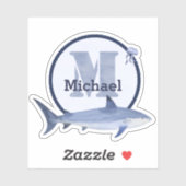 ブルーウォーターカラーモノグラム、名前、サメ&クラゲ シール (シート)