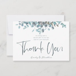 ブルーウォーターカラーユーカリスタイリッシュスクリプト写真 サンキューカード