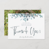 ブルーウォーターカラーユーカリスタイリッシュスクリプト写真 サンキューカード (正面/裏面)