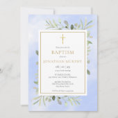 ブルーウォーターカラーユーカリプトゥスグリーンバプテスマ 招待状 (正面)