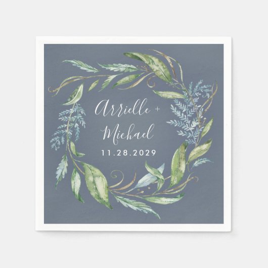 ブルーウォーターカラーユーカリプトゥスグリーンリーリース結婚ズ スタンダードカクテルナプキン (正面)