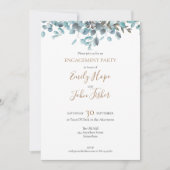 ブルーウォーターカラーユーカリ婚約パーティ 招待状 (正面)